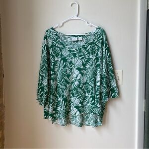100% Linen Nicole Miller New York Green Floral Women's Top 3X